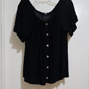 CoIN Black Button-Front Short Sleeve Women's Blouse